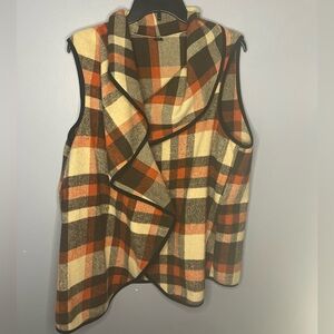 SHEIN Plaid Sweater Vest - Orange, Brown, Cream